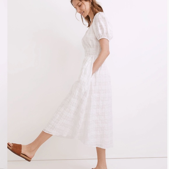 Madewell Sophia Midi Dress in Seersucker Check Lighthouse Size XL - Picture 2 of 12